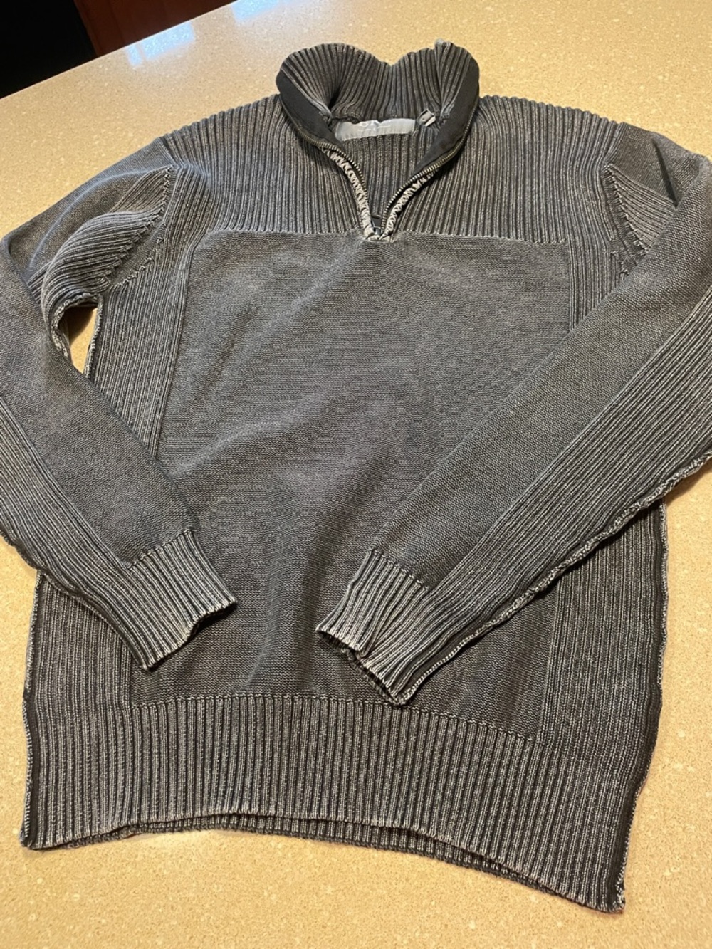 BKE Men's Charcoal Gray Half-Zip Ribbed Sweater